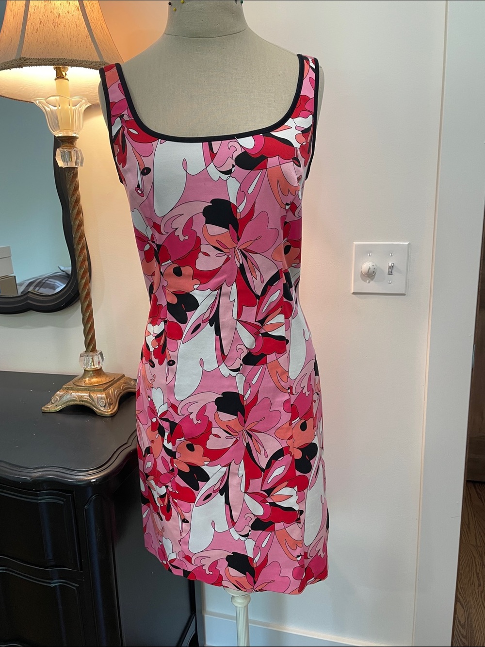 Pink Floral Sleeveless Shift Dress